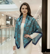 110x110 Seidentuch Seidenschal blau schwarz Asian Stil klassisch Y4